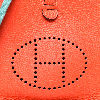Hermes Taurillon Clemence Amazone Evelyne TPM Orange Poppy Bleu Saint Cyr 7 of 11