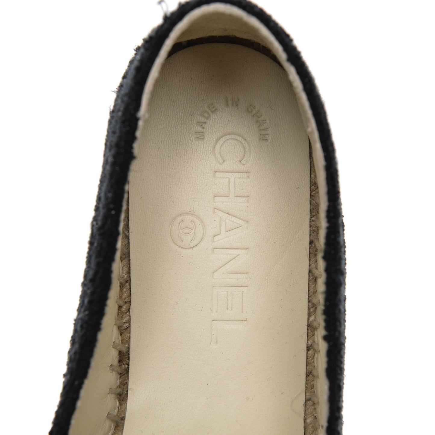Fabric Patent Calfskin CC Espadrilles 36 Black