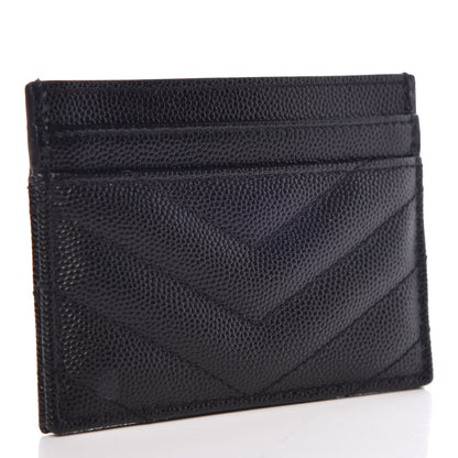 Saint Laurent Grain De Poudre Matelasse Chevron Monogram Credit Card Case Black 3 of 8