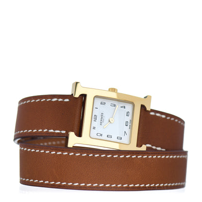 Hermes Stainless Steel Barenia 21mm Heure H Hour Double Tour Quartz Watch Fauve 2 of 5