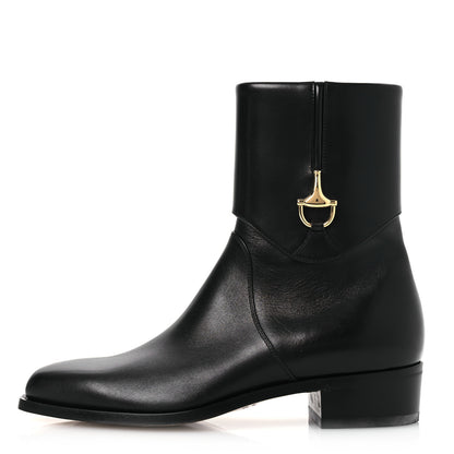 Gucci Calfskin Horsebit Mens Elizabeth Ankle Boots 8 Black 1 of 13