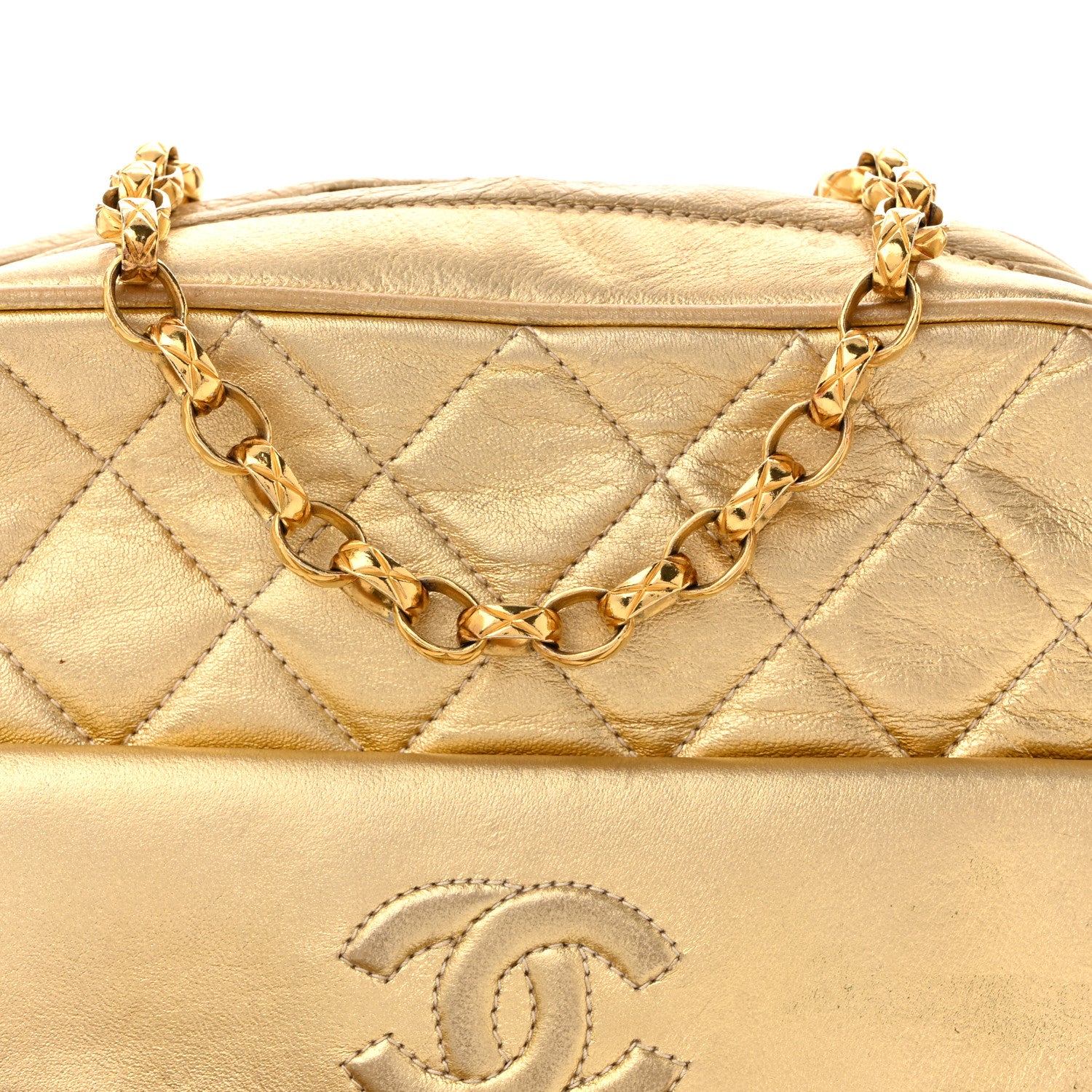 Chanel Metallic Lambskin Quilted Camera Case Gold 9 of 11