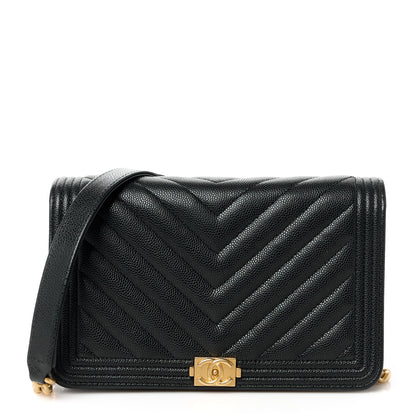 Chanel Caviar Chevron Quilted Boy Wallet On Chain WOC Black 1 of 11
