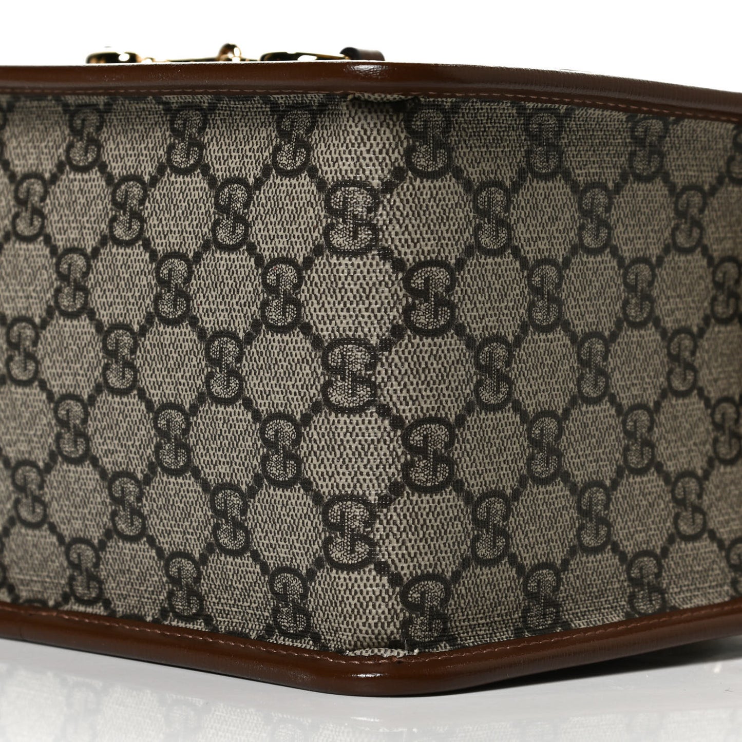 GG Supreme Monogram Azalea Calfskin Mini Horsebit 1955 Foldover Top Handle Bag Beige Ebony Brown Sugar