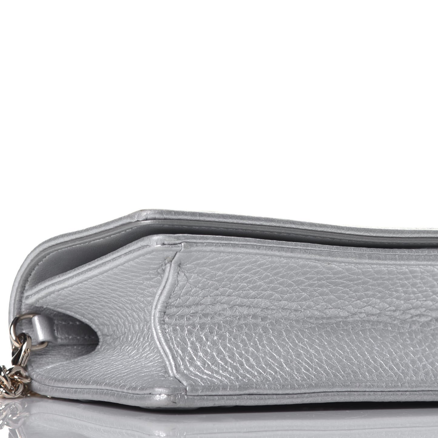 Metallic Grained Calfskin Baby Diorama Flap Bag Silver