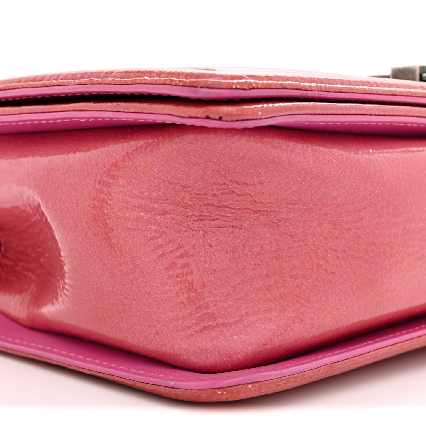 Distressed Patent Quilted Medium Boy Flap Pink