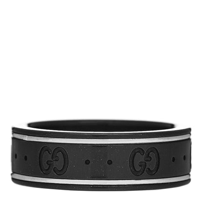 Gucci Black Synthetic Corundum 18K White Gold 7mm Icon Band Ring 57 8 3 of 8