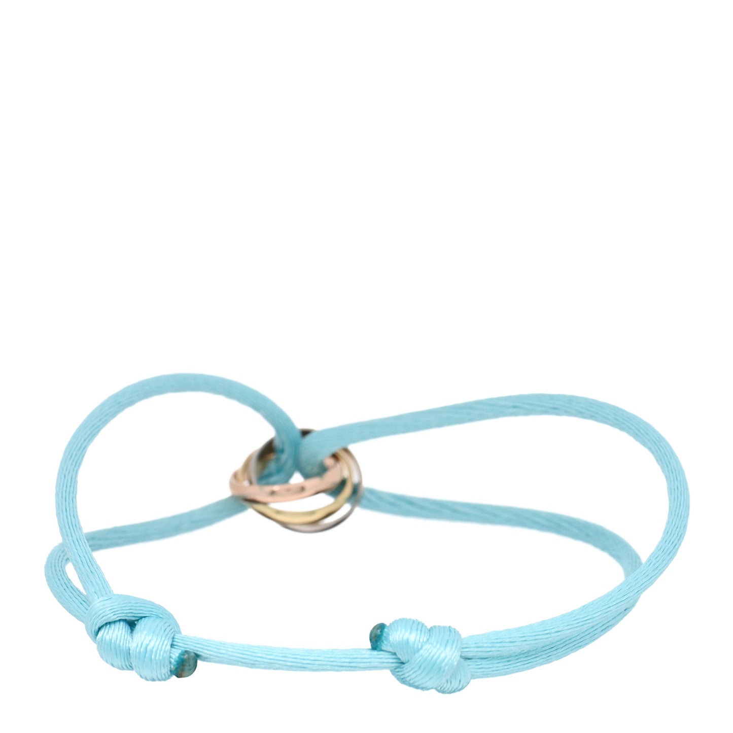 18K Pink Yellow White Gold Trinity Adjustable Cord Bracelet Blue
