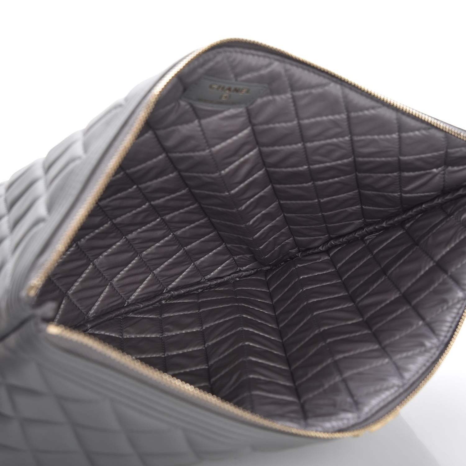 Chanel Calfskin Quilted Large Boy Cosmetic Case Grey 5 of 8