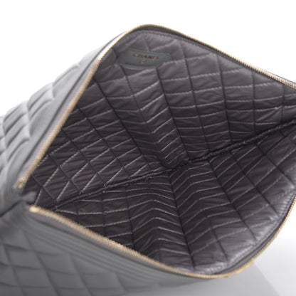 Chanel Calfskin Quilted Large Boy Cosmetic Case Grey 5 of 8
