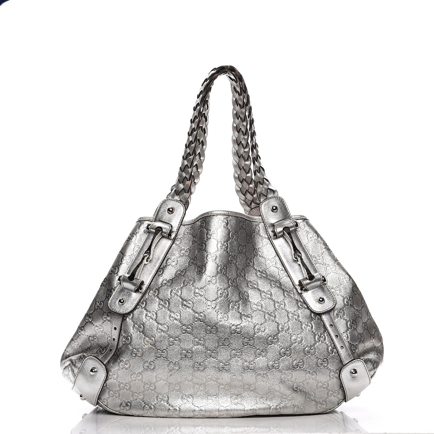 Metallic Guccissima Medium Pelham Shoulder Bag Silver