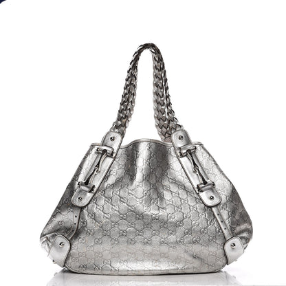 Gucci Metallic Guccissima Medium Pelham Shoulder Bag Silver 1 of 7