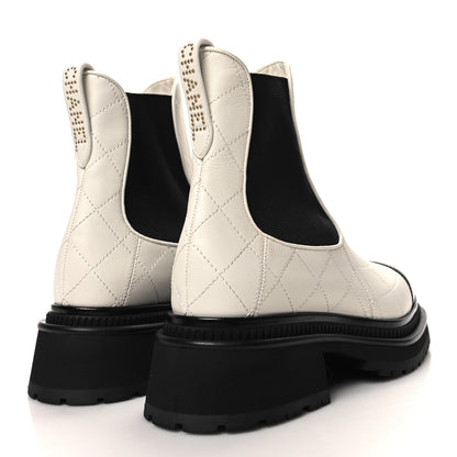 Chanel Calfskin Patent Cap Toe Quilted Short Boots 38 White Black 4 of 9