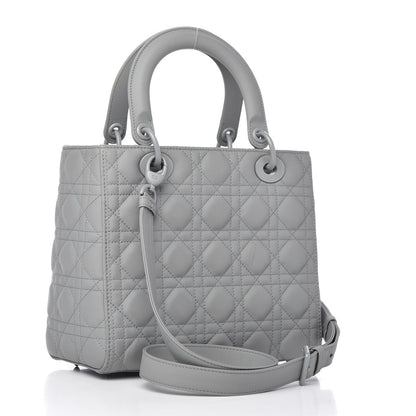 Christian Dior Ultra Matte Calfskin Cannage Medium Lady Dior Grey Stone 3 of 11