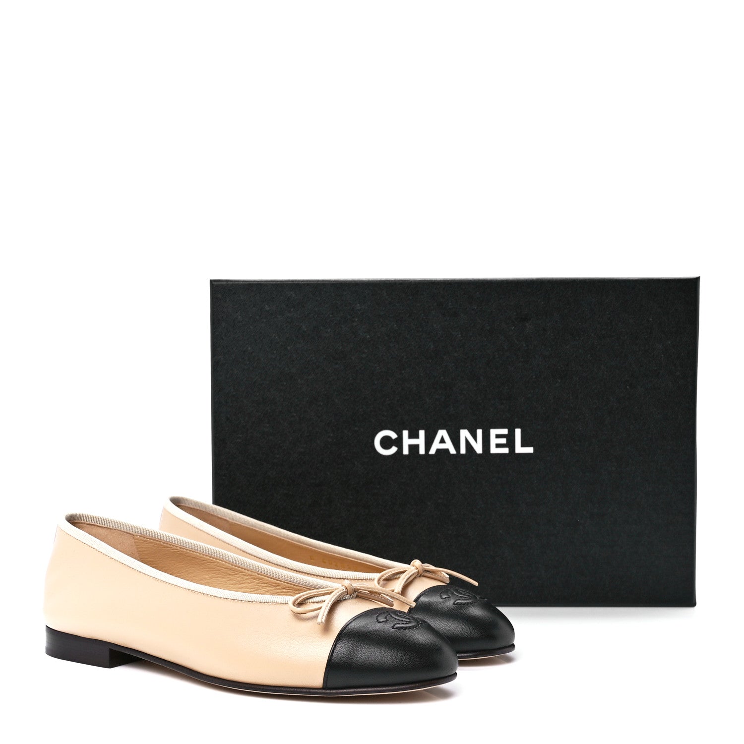 Chanel Lambskin Cap Toe CC Ballerina Flats 36.5 Beige Black 9 of 9