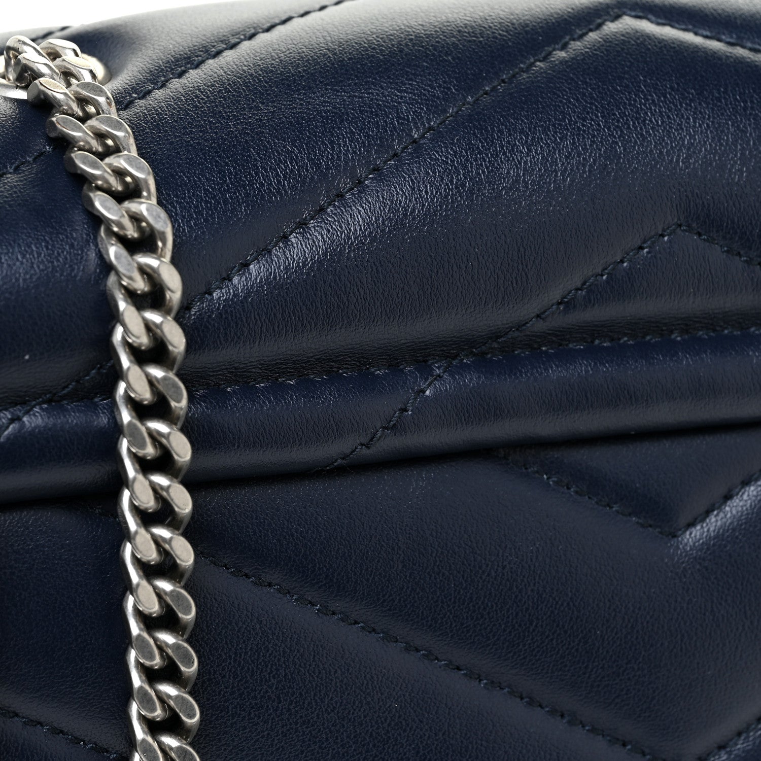 Saint Laurent Calfskin Y Quilted Monogram Small Loulou Chain Satchel Deep Marine 16 of 16