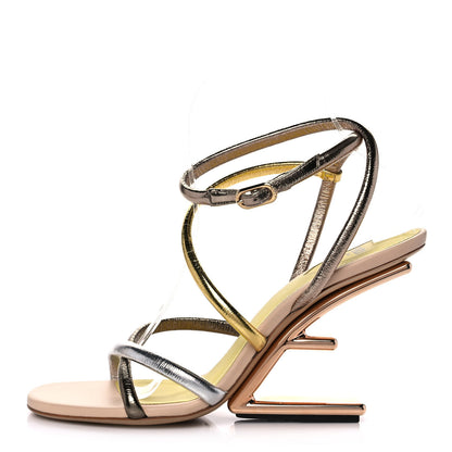 Fendi Metallic Nappa Fendi First 95mm Strappy Sandals 38 Argento Stagno Oro Champagne 1 of 8