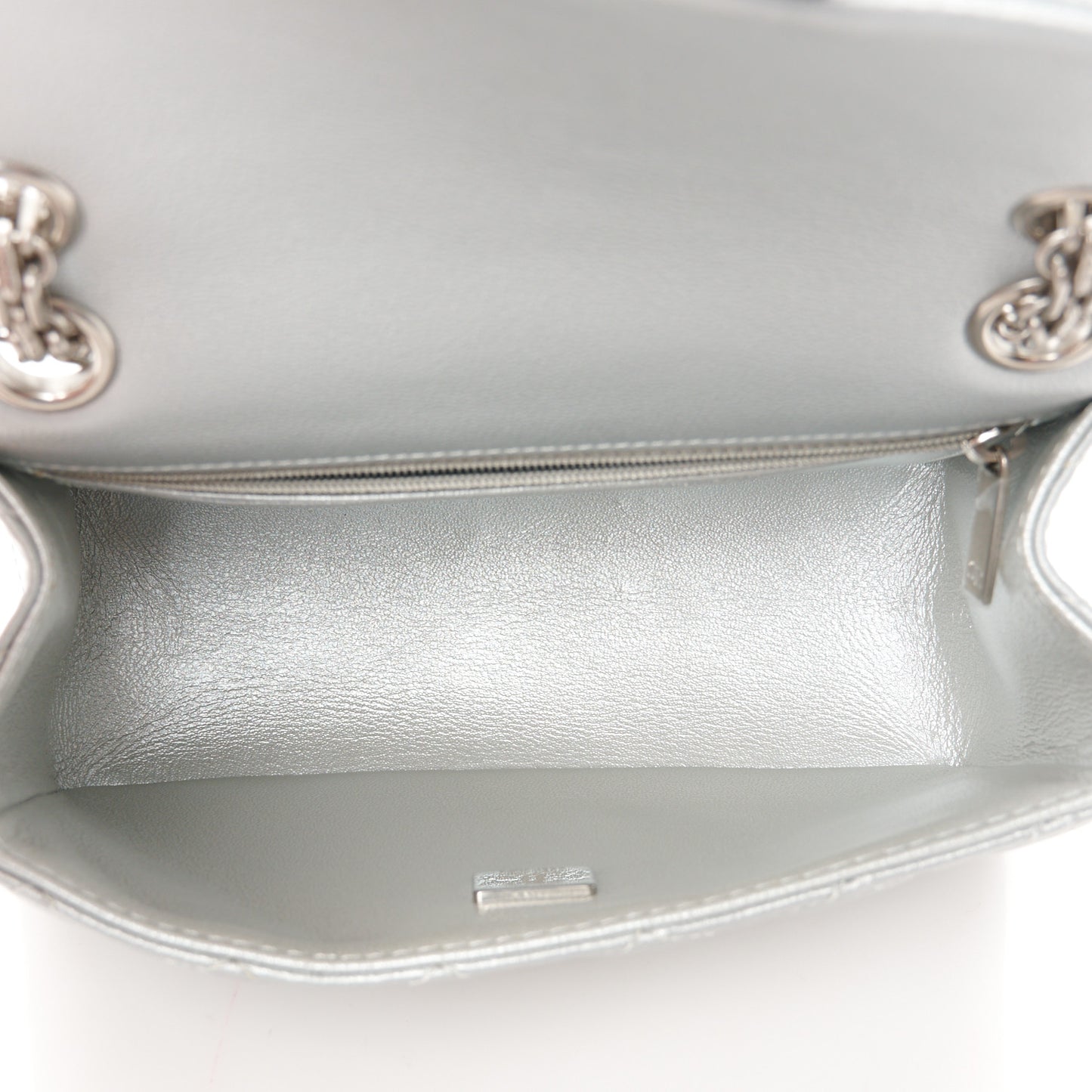 Metallic Grained Calfskin Quilted 2.55 Reissue Mini Flap Silver