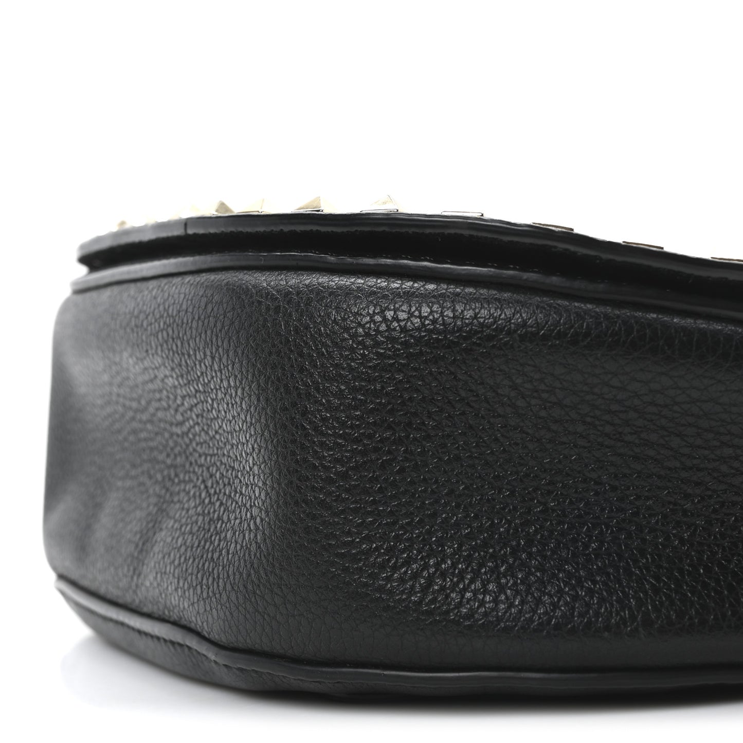 Pebbled Calfskin Rockstud Crossbody Saddle Bag Black