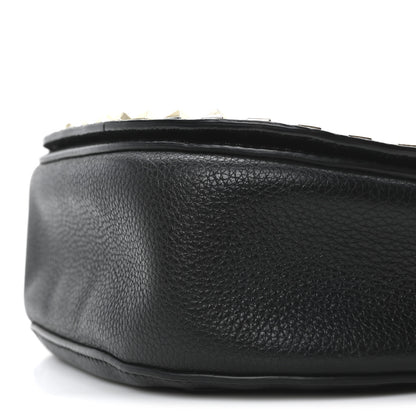 Valentino Garavani Pebbled Calfskin Rockstud Crossbody Saddle Bag Black 9 of 9