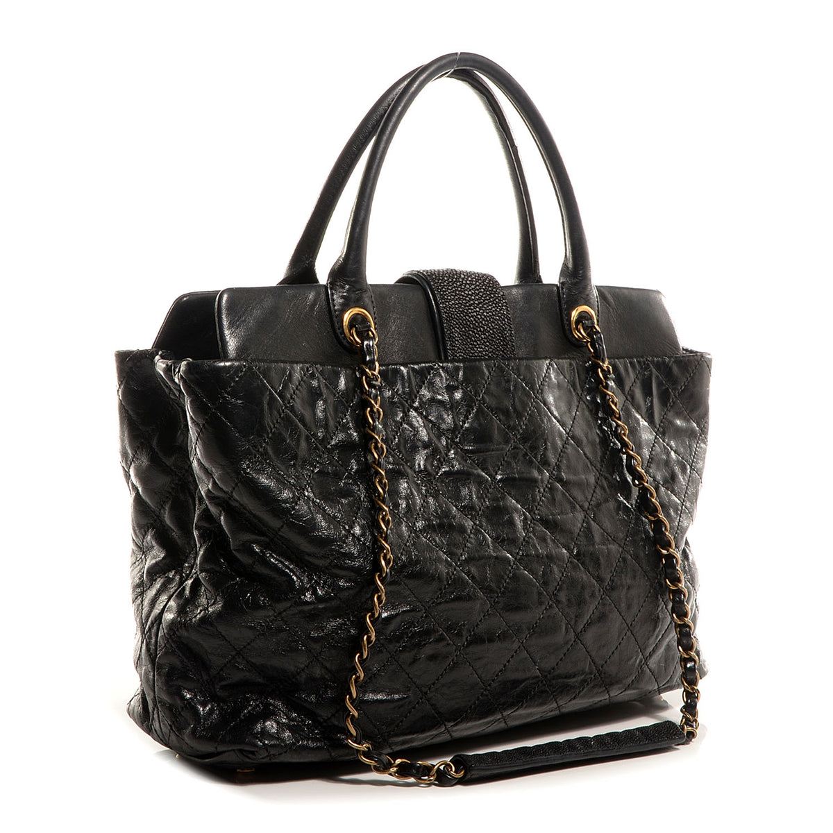 Chanel Stingray and Glazed Calfskin Bindi CC Large Tote Black 3 of 7