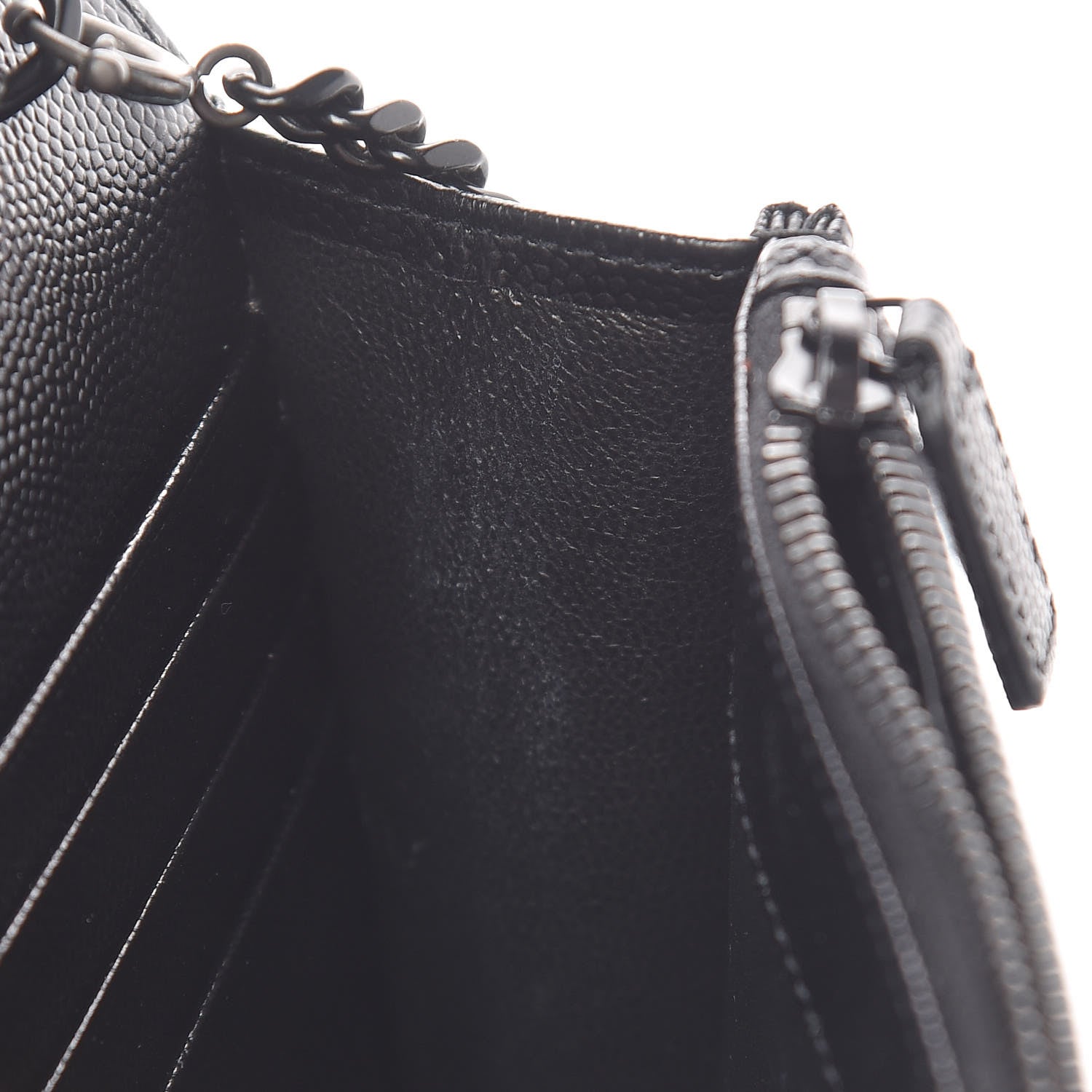 Saint Laurent Grain De Poudre Matelasse Chevron Monogram Envelope Chain Wallet Black 12 of 14