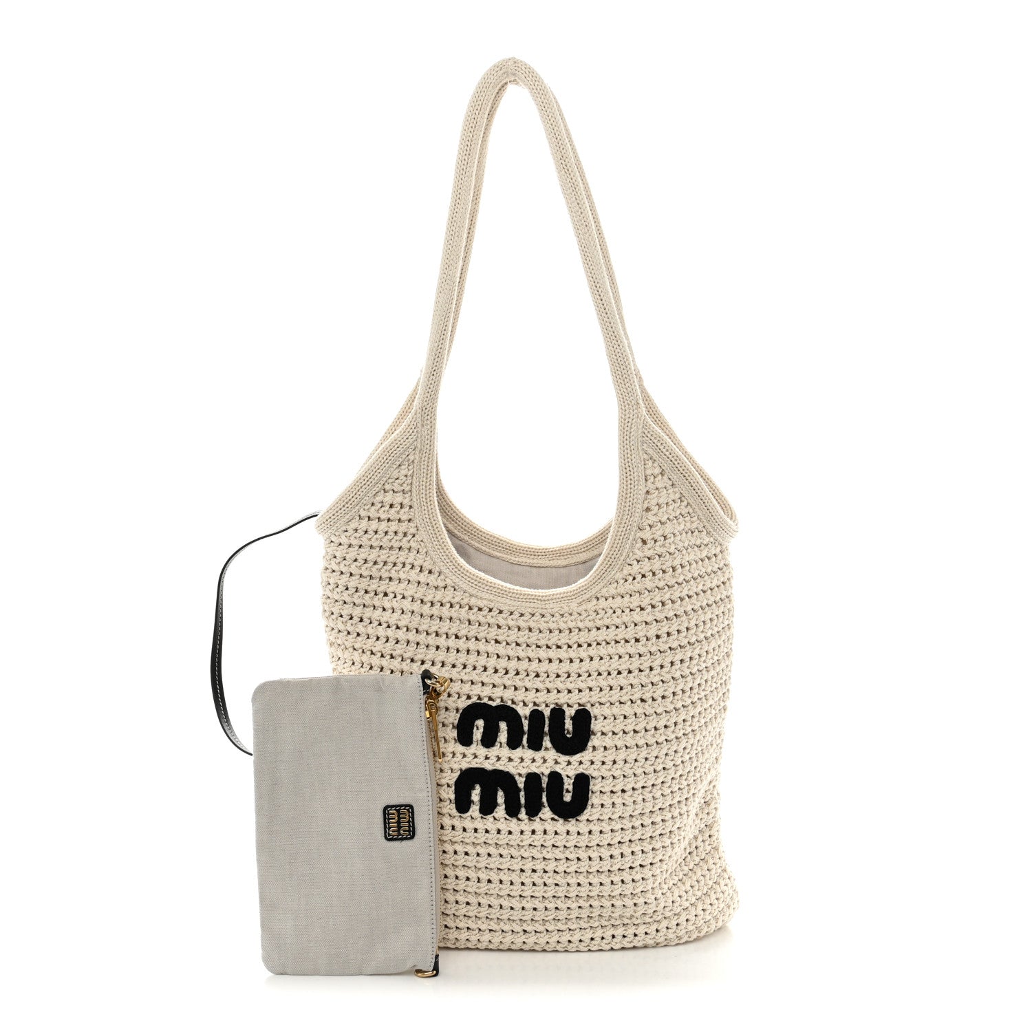 Miu Miu Cotton Crochet Ivy Bag Chalk White Black 3 of 11