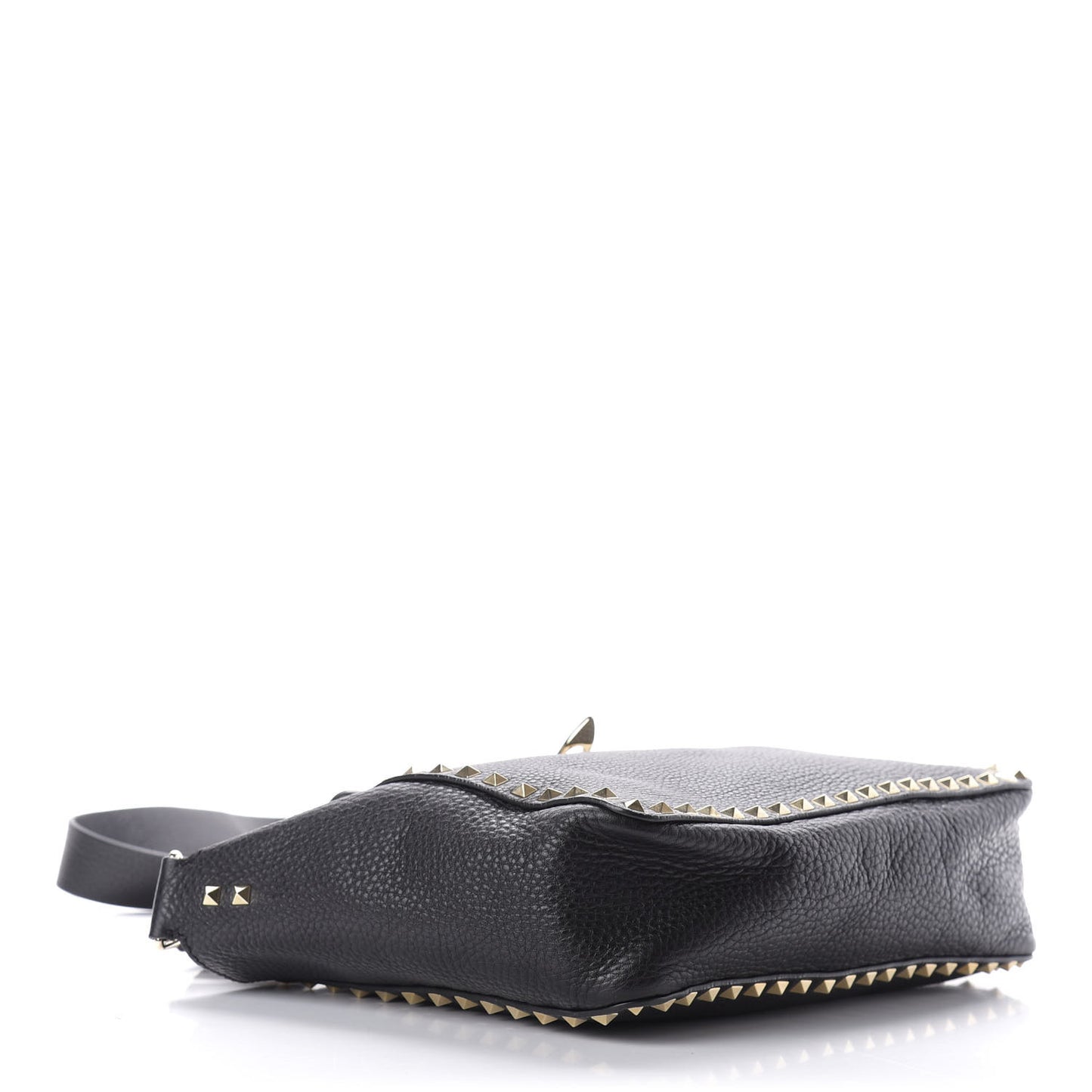 Pebbled Calfskin Rockstud Flip Lock Flap Messenger Satchel Black
