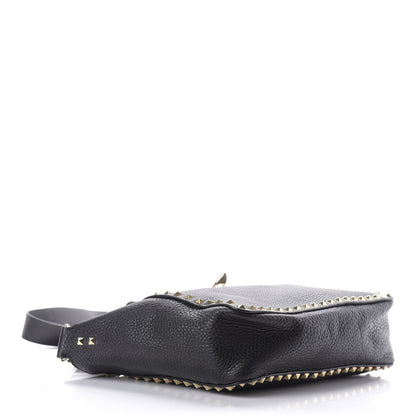 Valentino Garavani Pebbled Calfskin Rockstud Flip Lock Flap Messenger Satchel Black 4 of 12