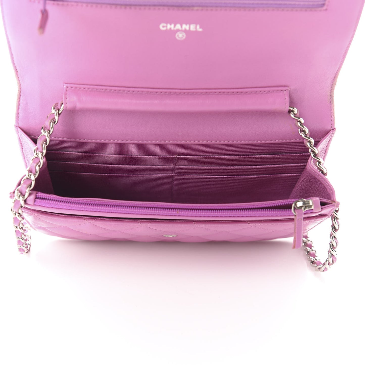 Lambskin Quilted Wallet On Chain WOC Purple