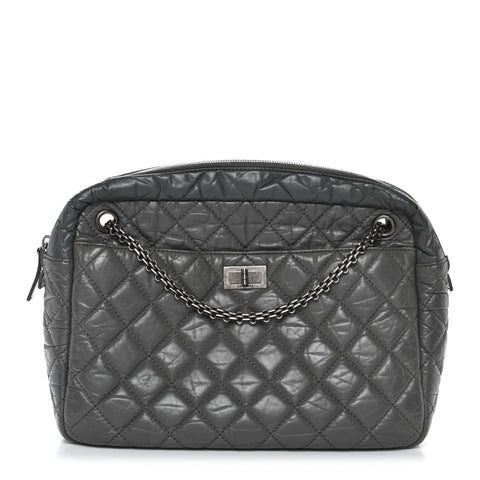 Aged Calfskin Quilted Large Reissue Camera Case Grey