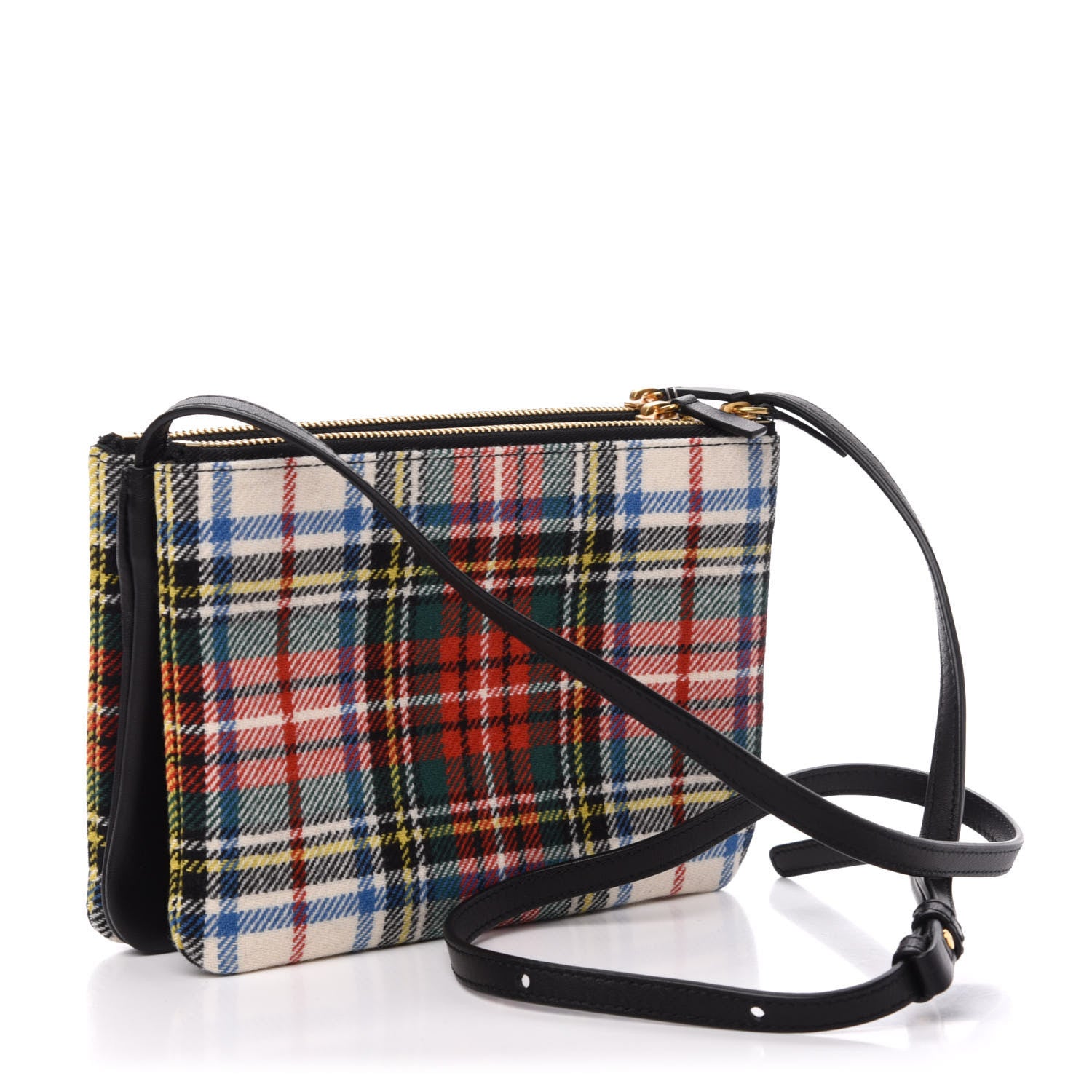 Celine Tartan Felt Plaid Small Trio Crossbody Bag Red Blue 3 of 11
