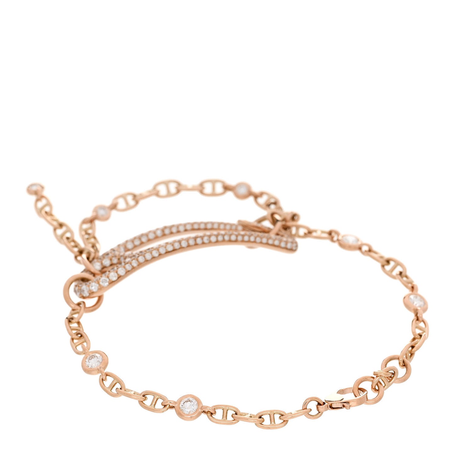 18K Rose Gold Pave Diamond MM Chaine d'Ancre Punk Bracelet ST