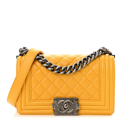 Chanel Lambskin Quilted Small Boy Flap Yellow 1 of 10