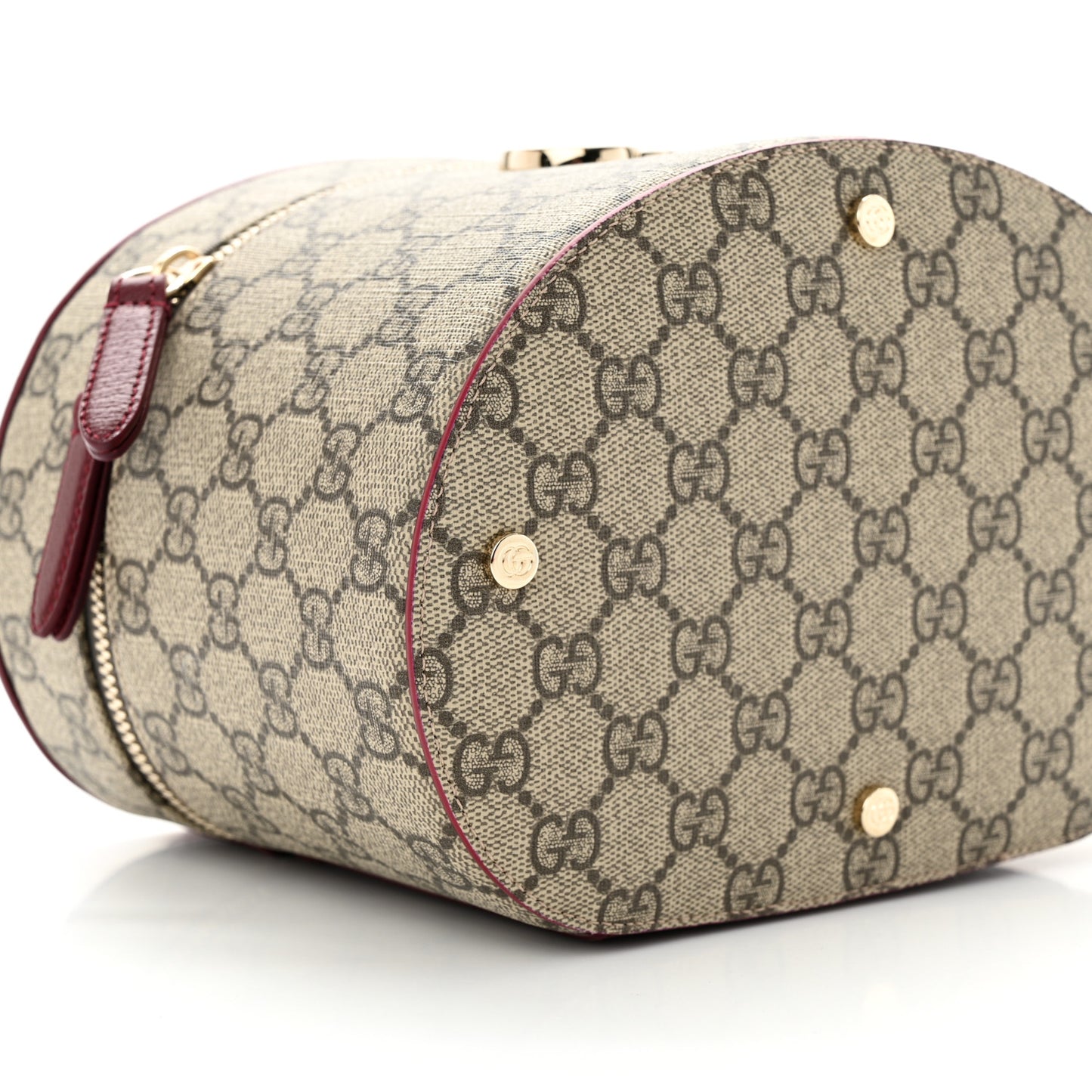 GG Supreme Monogram Ancora Calfskin Vanity Cosmetic Case Beige Ebony Rosso