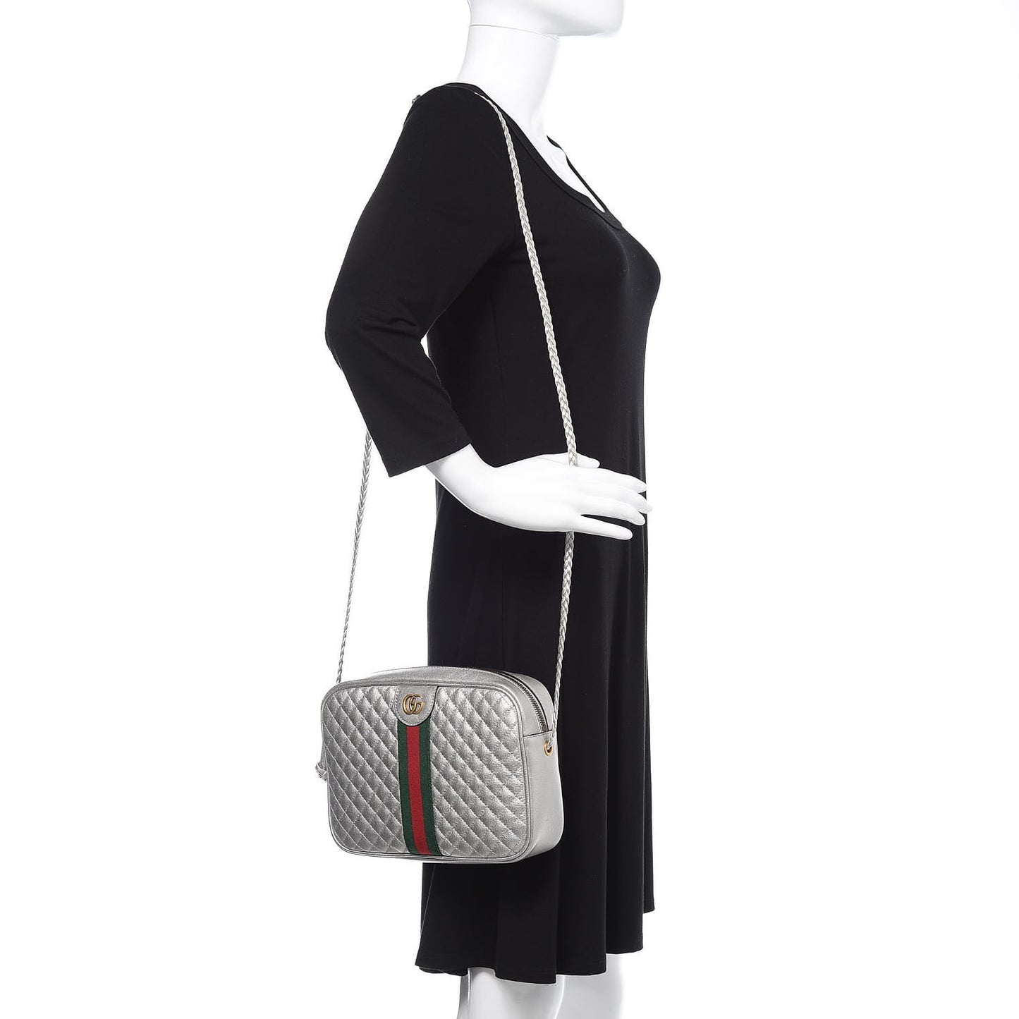 Laminated Nappa Web Trapuntata Small GG Shoulder Bag Argento