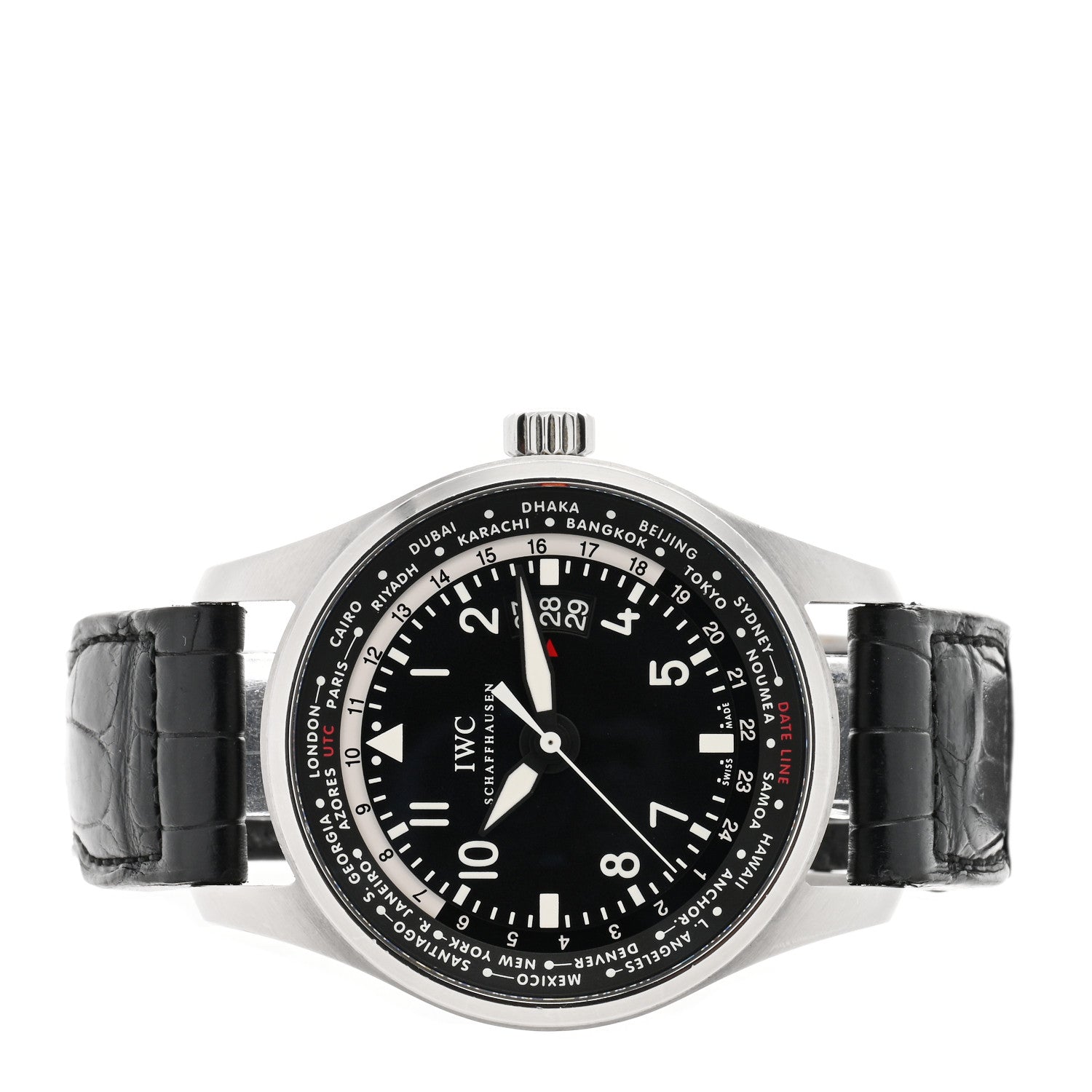 IWC Stainless Steel Alligator 45mm Pilot Worldtimer Automatic Watch Black IW326201 2 of 4