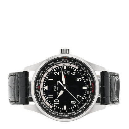 IWC Stainless Steel Alligator 45mm Pilot Worldtimer Automatic Watch Black IW326201 2 of 4