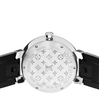 Louis Vuitton Stainless Steel Rubber Diamond 33mm Tambour Slim Quartz Watch 4 of 5