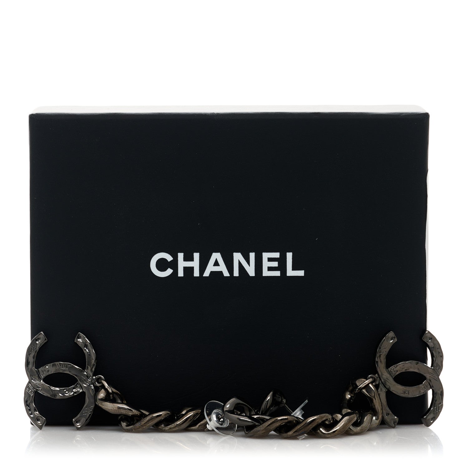 Chanel Metal CC Pick Drop Earrings Ruthenium 5 of 5