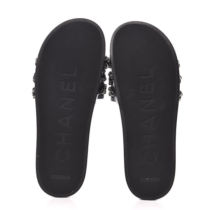 Chanel Fantasy Lambskin Chain Flat Sandals 41 Blue 5 of 10