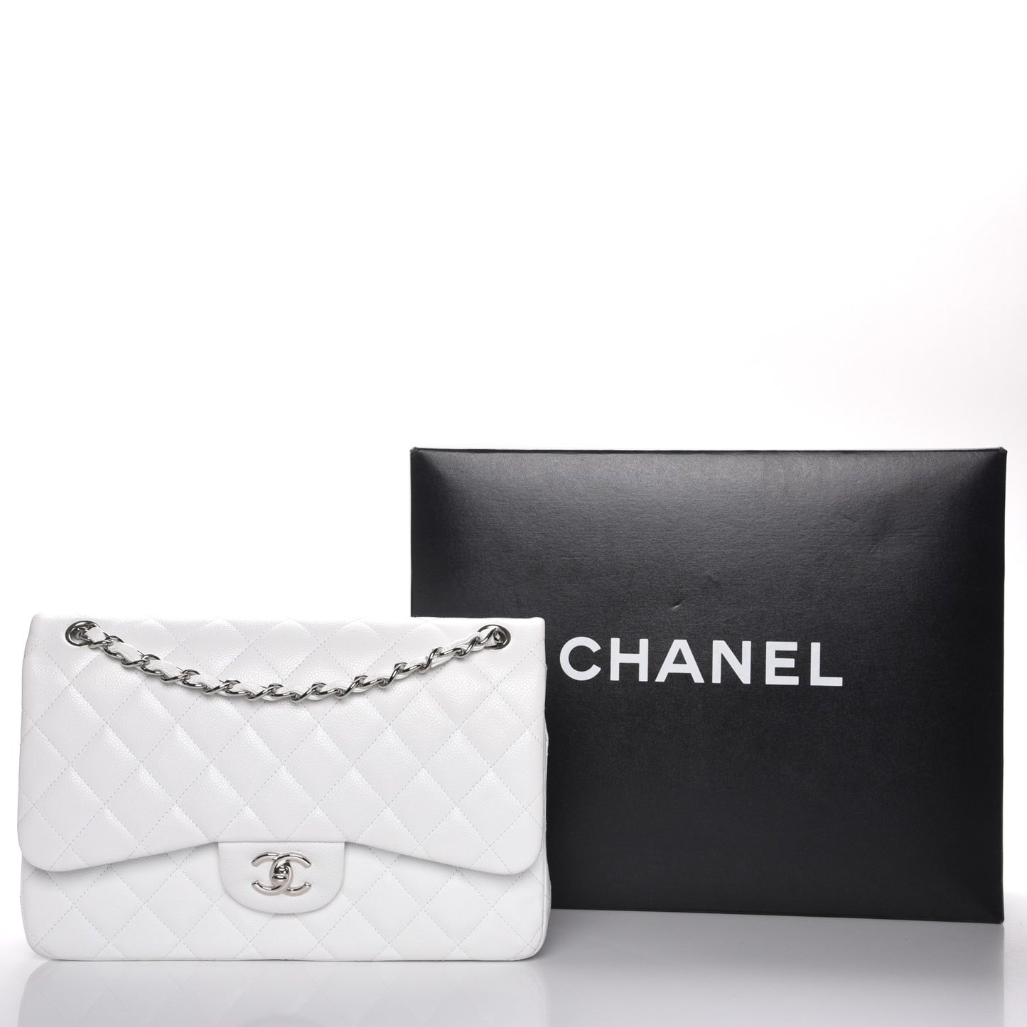 Caviar Quilted Jumbo Double Flap White