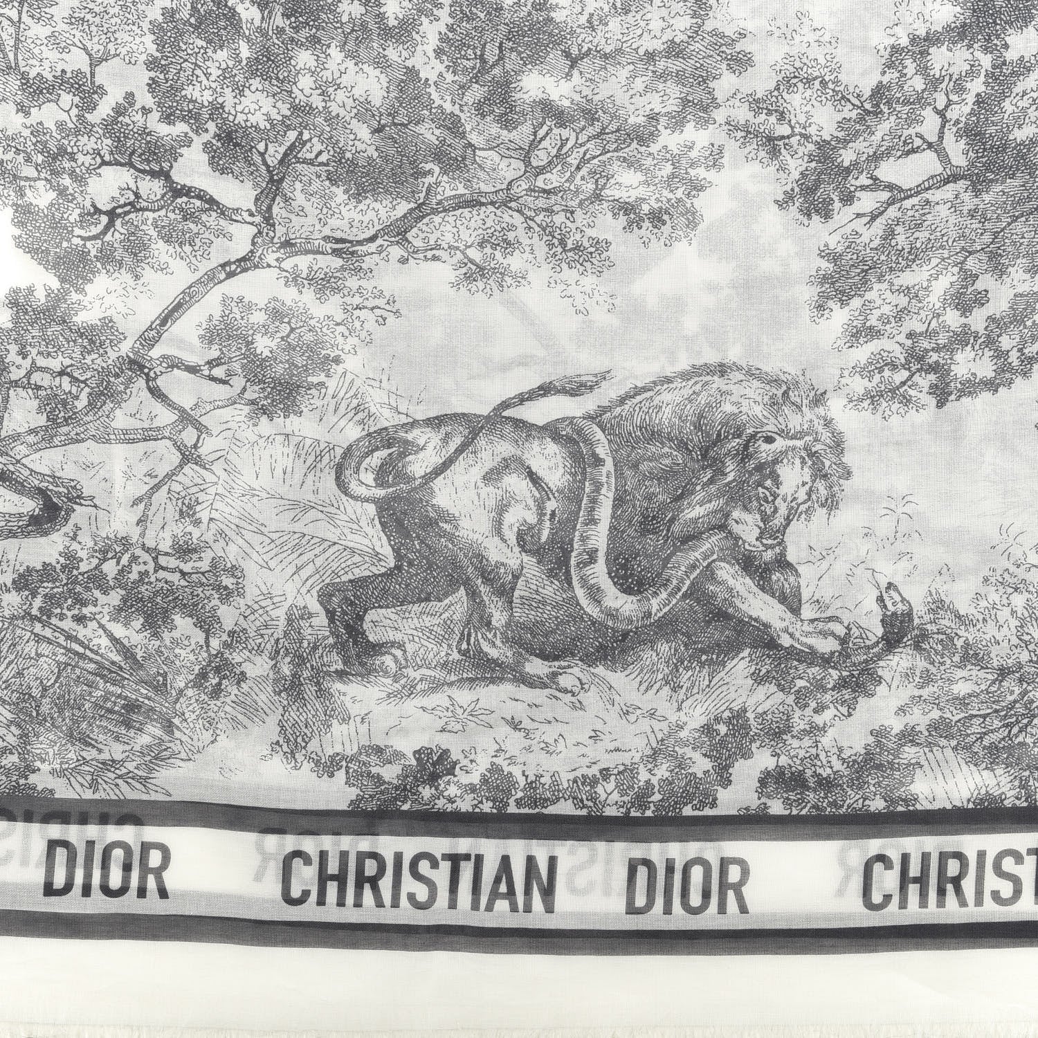 Christian Dior Wool Cashmere Silk Dioriviera Toile De Jouy Stole Grey 2 of 3