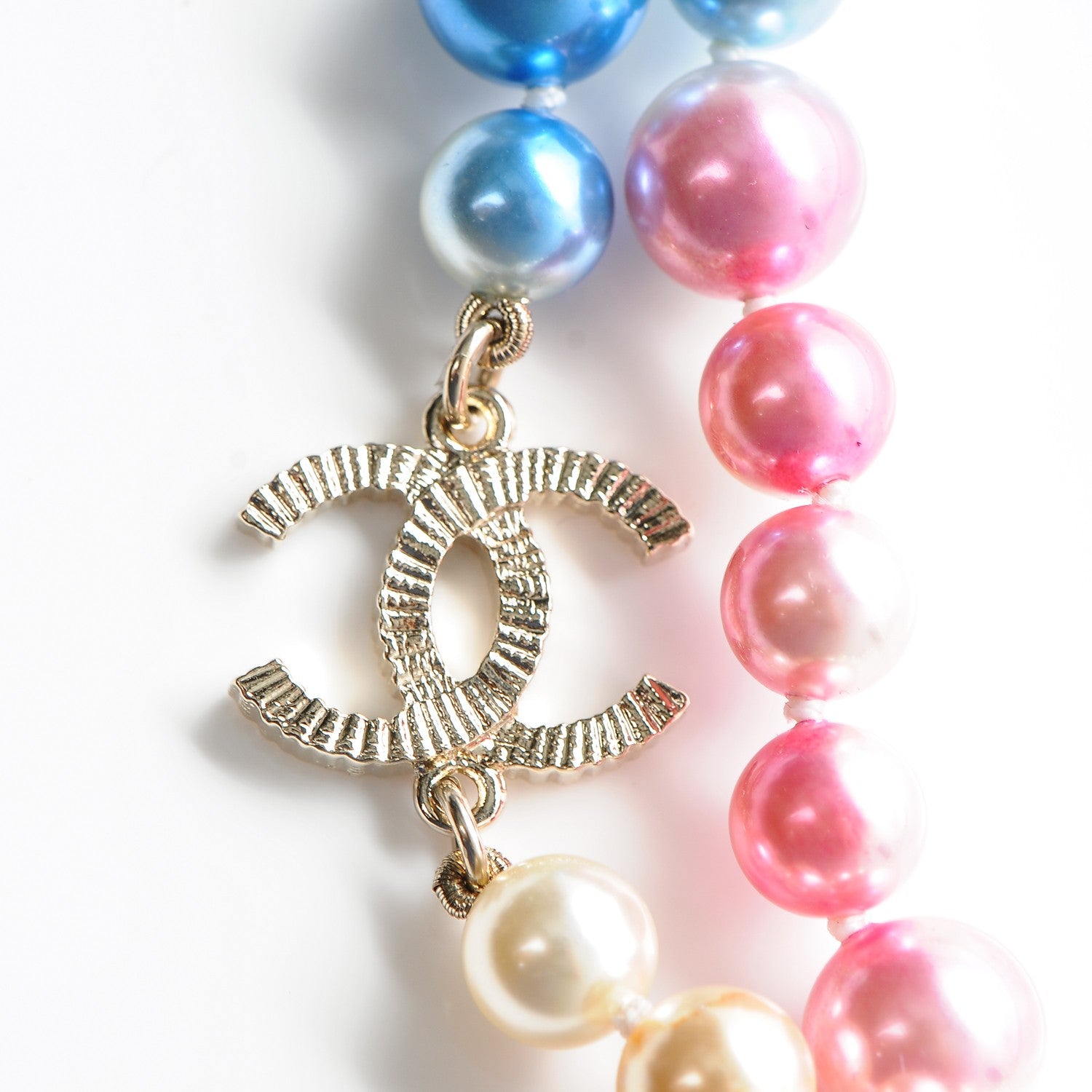 Chanel Beaded Pearl CC Long Strand Necklace Gold Multicolor 4 of 6
