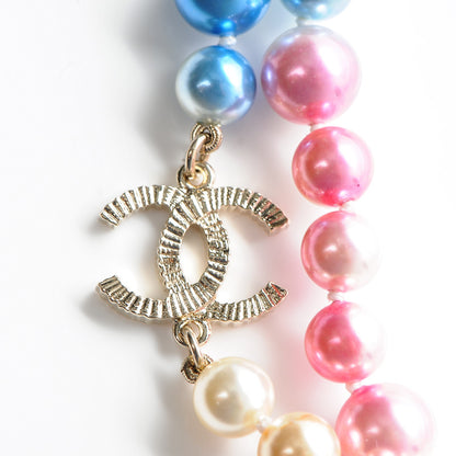 Chanel Beaded Pearl CC Long Strand Necklace Gold Multicolor 4 of 6