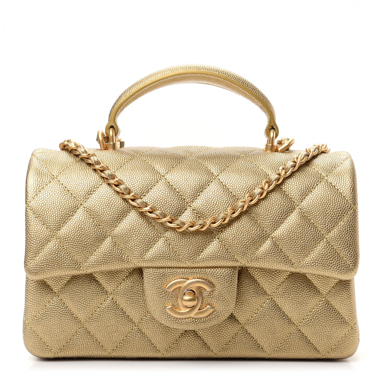 Chanel Metallic Caviar Quilted Mini Top Handle Rectangular Flap Gold 1 of 10
