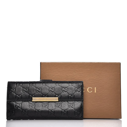 Gucci Guccissima Margaux Calfskin Metal Bar Continental Flap Wallet Black 6 of 14