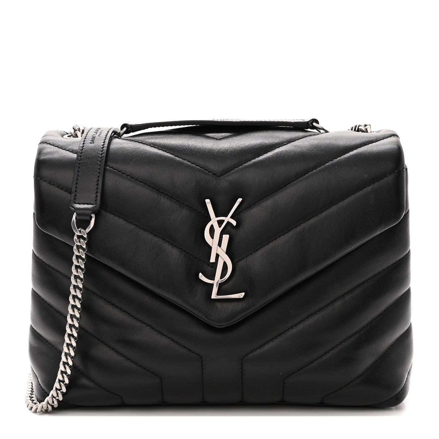 Calfskin Y Quilted Monogram Small Loulou Chain Satchel Black