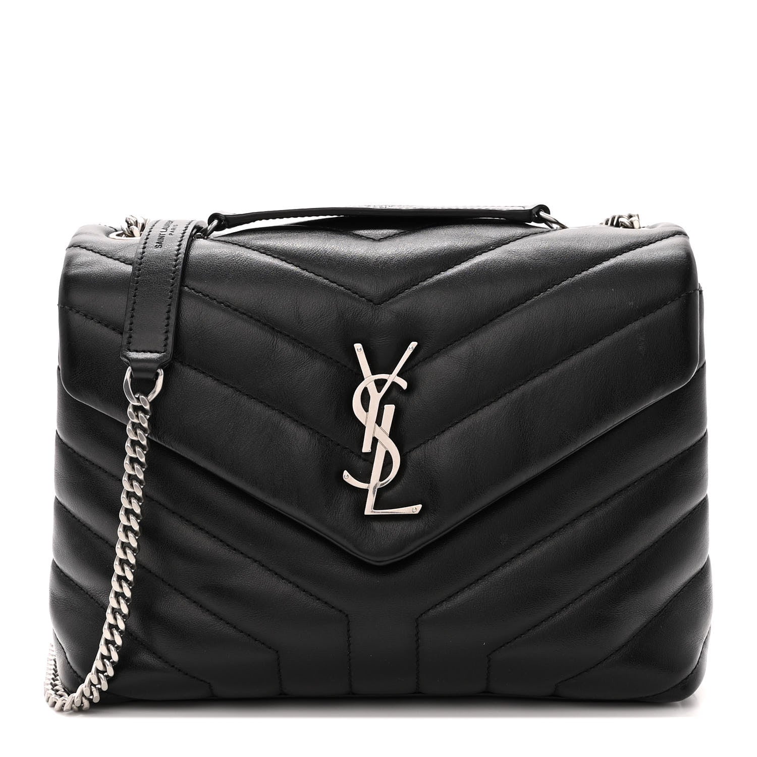 Saint Laurent Calfskin Y Quilted Monogram Small Loulou Chain Satchel Black 1 of 12
