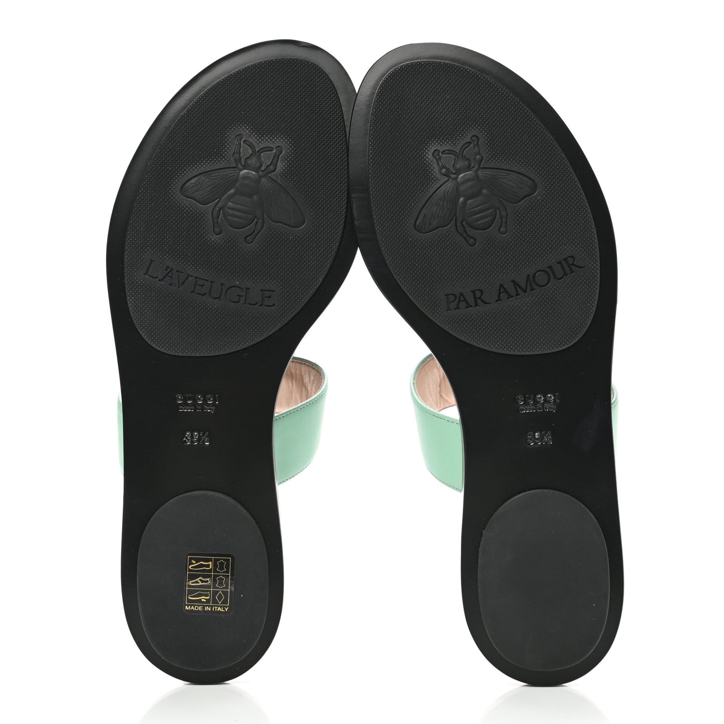 Calfskin GG Marmont Thong Sandals 39.5 Water Green